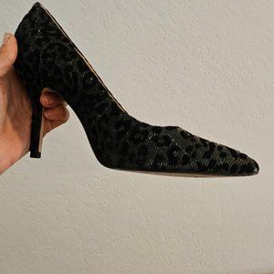 NINE WEST black sparkle leopard print stilletos